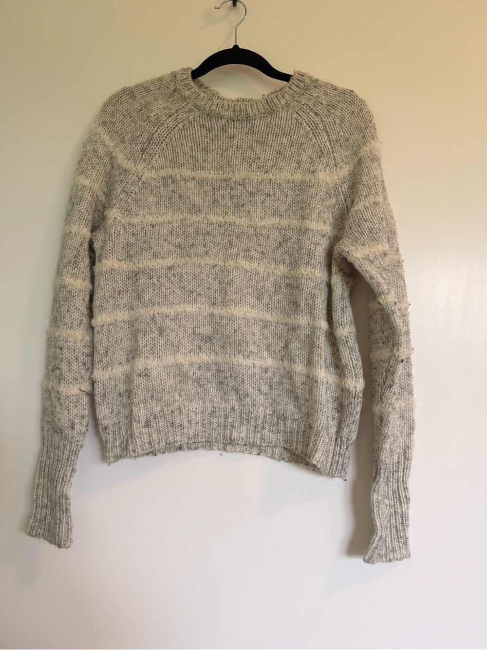 J. Crew Striped Chunky Knit Crewneck Sweater Gray Cream M